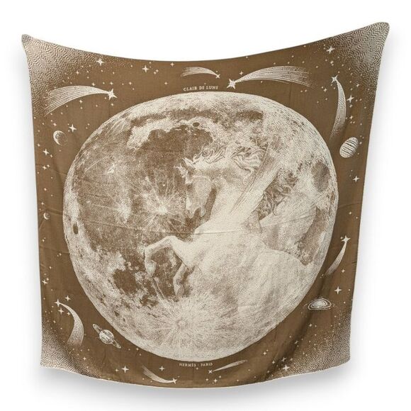 Hermes Accessories - Hermes Carre 140 Carre Geant Cles De Lune Moonlight Pegasus Large Scarf Brown